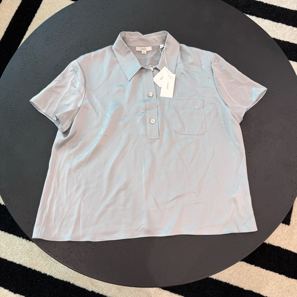 VINCE 100% Silk Polo in Sky Mist Size XL NWT - Picture 4 of 7